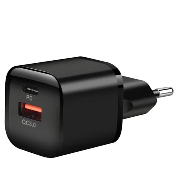 iPhone Android-laddare USB & USB-C, PD & Q.C3.0, 3.5A, 20W - Svart 1 Styck