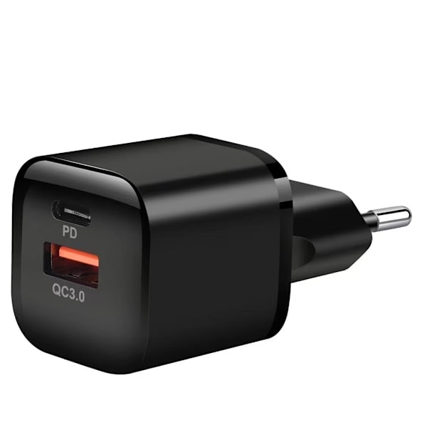 iPhone Android oplader USB & USB-C, PD & Q.C3.0, 3.5A, 20W - Sort 1 Styck