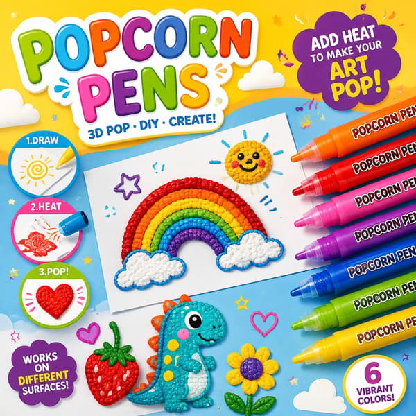 Popcornpenner, Puffy Popcornpenner 3D-kunst, DIY Boble Popcorn Tegnepenner 18PCS-3 Box