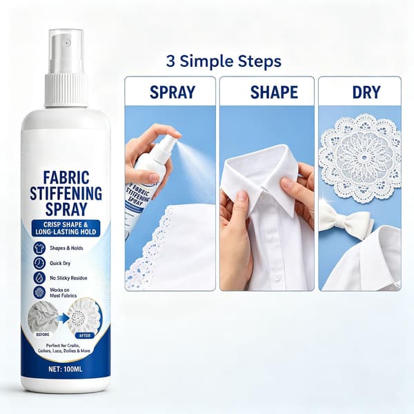 Tekstilforsterkerspray, Stiffy tekstilforsterker, Stivner raskt, Hurtigtørkende, Egnet for blondebrikker, tekstilsløyfer, heklearbeider 2pcs