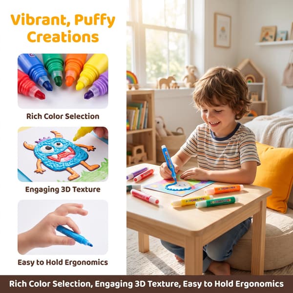 Popcorn-penne, 12 stk. DIY Bubble Puffy Tegnepenne Velegnet til 3D-maling