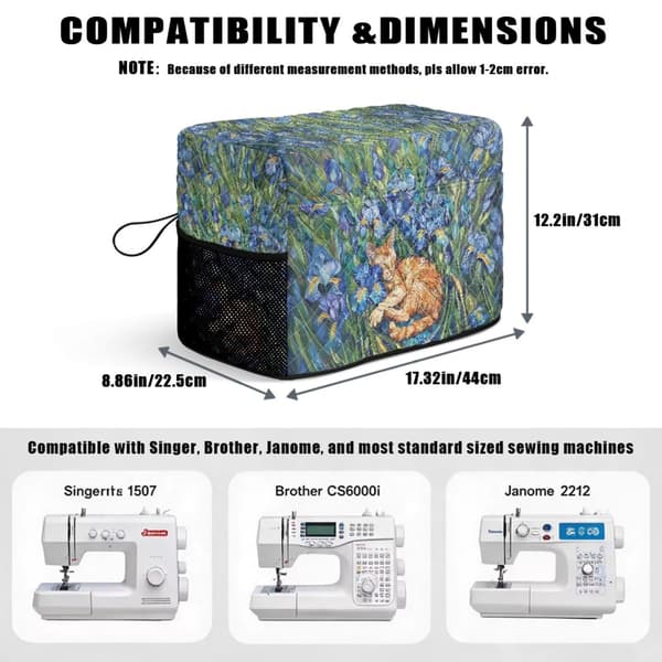 Quiltat symaskinsskydd Iris kattmönster Iris Cat Print