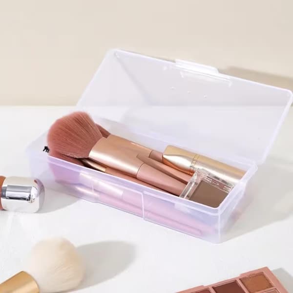 Klar plastik negleværktøjsopbevaringsboks, rektangulær hængslet låg hardware dele organizer etui, bærbar støvtæt manicure tilbehørsbeholder til