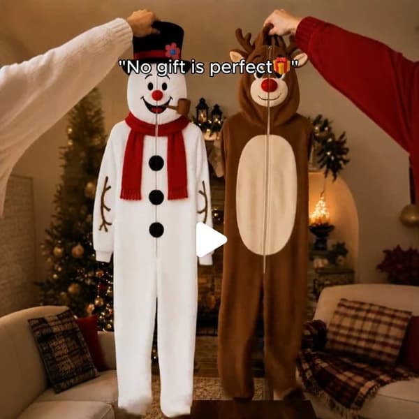 Julpyjamas i one-piece-modell - Snögubbe L Snowman L