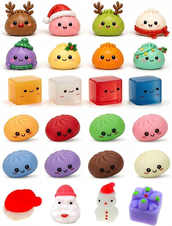 Squishy Julekalender 2026 til Voksne, 24 Mini Overraskelses Sensoriske Fidget Legetøj, Nedtællingsgave til Jul