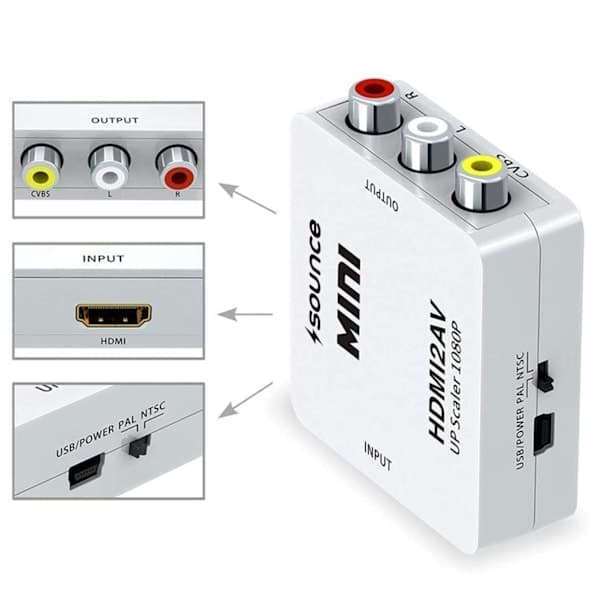 HDMI til AV/RCA 1080P Signalomformer Universal Sort