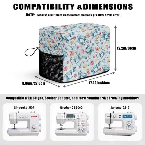 Quiltat symaskinsskydd Blått sytt tryck Blue Sewing Print