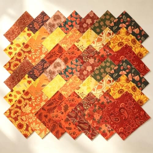 42 Stk. Efterårsblad Forudskårne Stofkvadrater, Efterårsblomstret Quiltstofsæt Multicolor