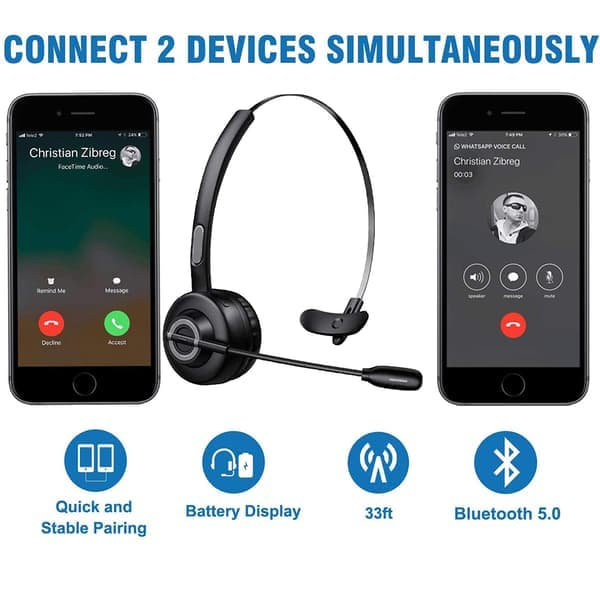 Bluetooth-headset, trådløst V5.0-headset med bommikrofon, velegnet til mobiltelefon/tablet/computer, håndfrit over-øret til opkald