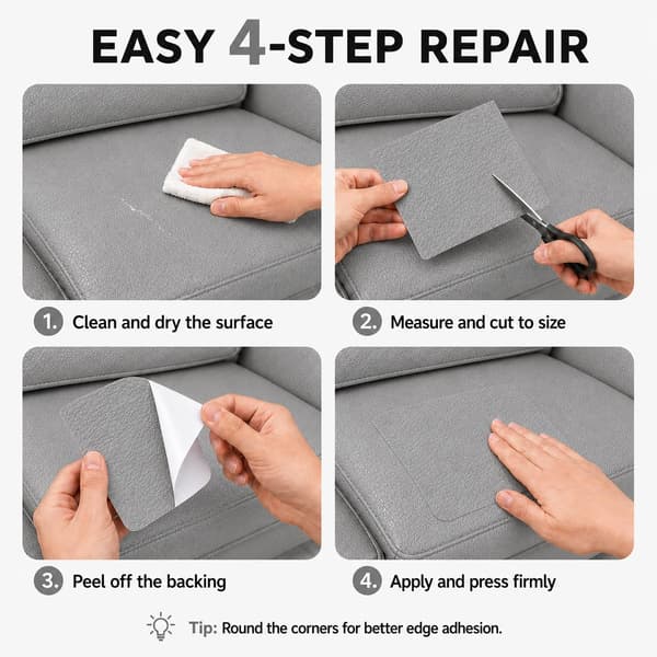 Selvklæbende læderreparationslap 20x54 tommer, stort vinylreparationssæt, grå Grey