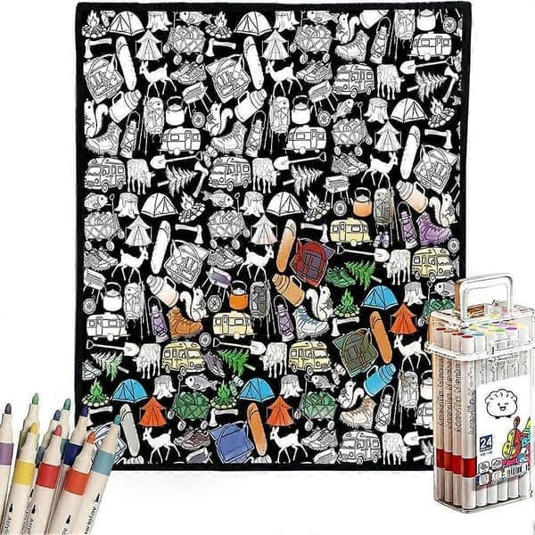 Hyggeligt Doodle Tæppe, DIY Doodle Tæppe til Voksne Maletæppe med Tuscher, E, 1 Sæt E 1set
