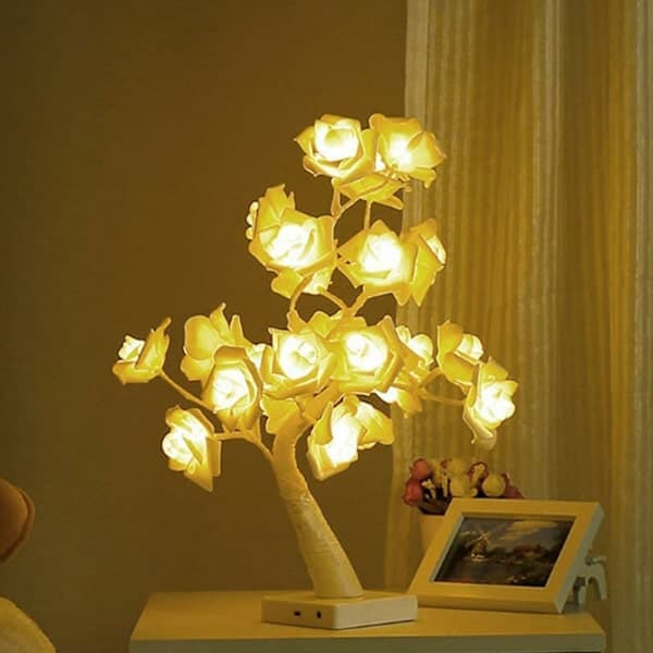 LED skrivebordslampe i roseform, blomstrende roselampe