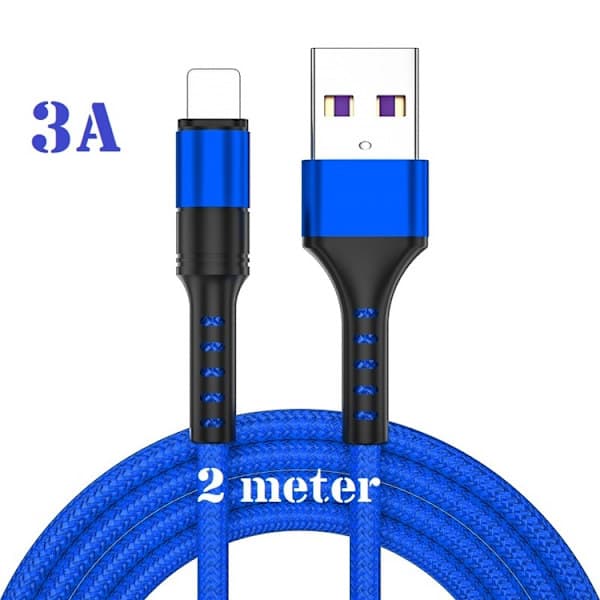 2m - Lightning 3A - \"BLÅ\" /kabel/ladekabel/hurtigopladning