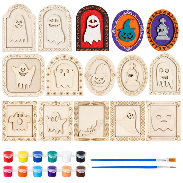 12 stk. Halloween træspøgelse DIY-rammer til drenge og piger
