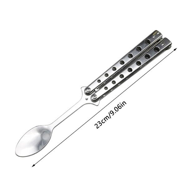 Sammenklappelig sommerfuglegaffel og -ske i rustfrit stål til camping Fork