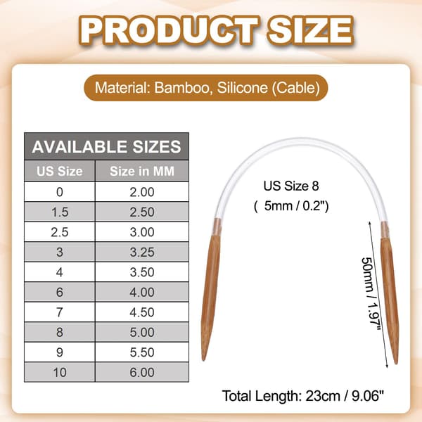 ELEZAPLY Bambu pyöröpuikot 9\" (23cm) US Koko 8 (5mm) 9 inch x Size US 8 (5mm)