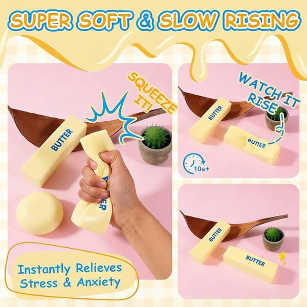 4-pak smør-squishies, superbløde smørformede langsomt stigende squishies, stresslindring angstafslapning