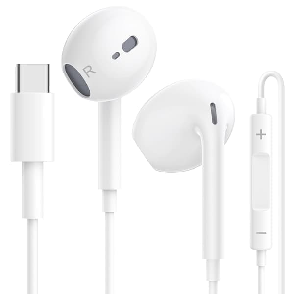 USB C-hovedtelefon til iPhone 16/15 Plus Pro Max, Type C-hovedtelefon, kablet med mikrofon og lydstyrkekontrol
