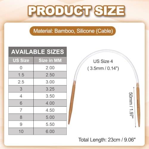 ELEZAPLY Bambu pyöröpuikot 9\" (23cm) US Koko 4 (3.5mm) 9 inch x Size US 4 (3.5mm)