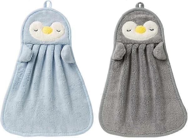 2-pack mjuka chenille-handdukar för kök och badrum, pingvin