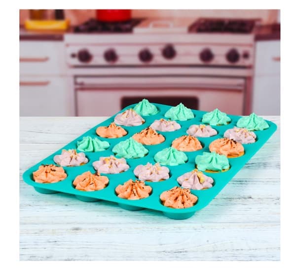 Silikon Mini Muffinsformsett, 24 kopper Nonstick Fleksibel Bakeform for Cupcakes Brownies og Gelé, Blå