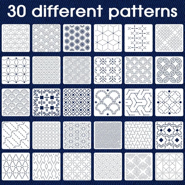 30 st Sashiko-schabloner återanvändbart kit, Sashiko-broderischabloner