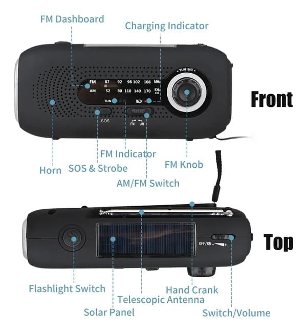 Multifunktionell handvevad nödradio med solceller 2000mah (vit)