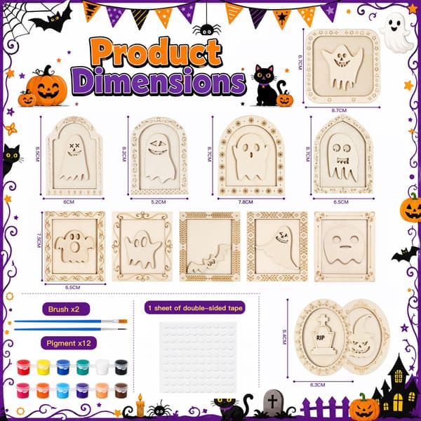 12 stk. Halloween træspøgelse DIY-rammer til drenge og piger