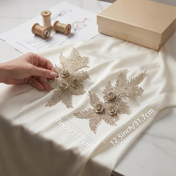 Champagne Gull 3D Blomsterblondeapplikasjonssett