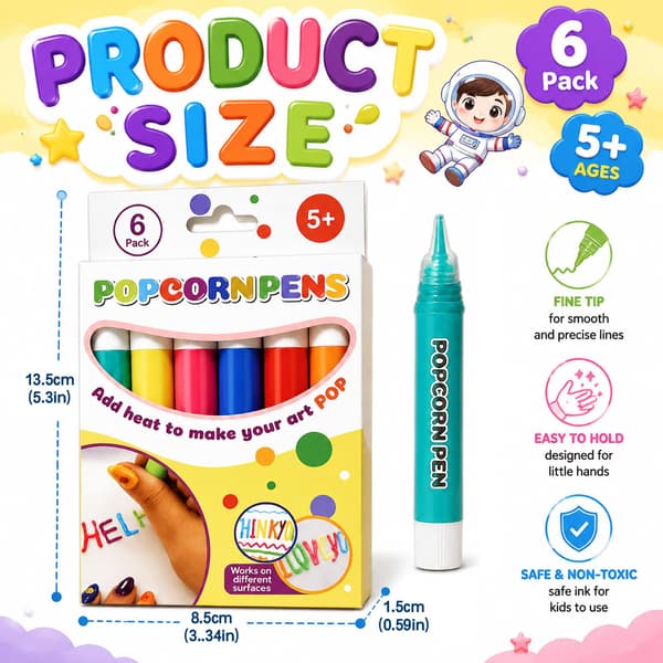 Popcornpenner, Puffy Popcornpenner 3D-kunst, DIY Boble Popcorn Tegnepenner 12PCS-2 Box