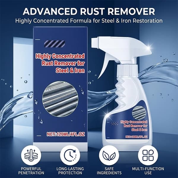 ROVIA 2026 Ny Rustfjerner Spray for Metall, Høykonsentrert Kraftig Rustfjerner for Stål Kobber Rustfritt Stål, Hurtigvirkende Rust 5pcs