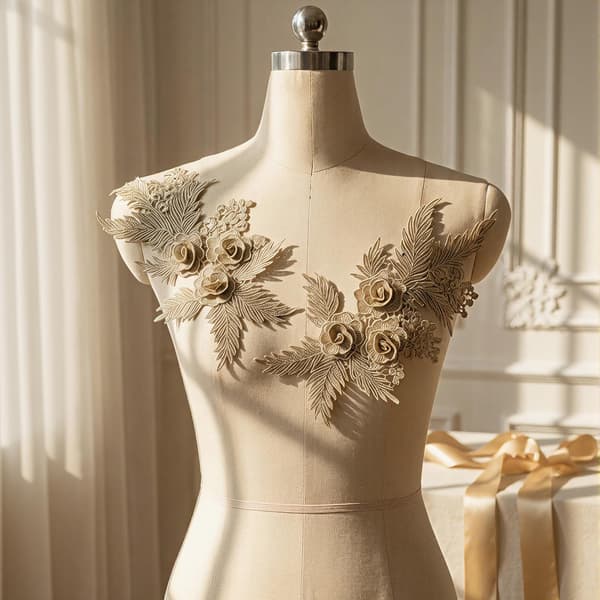 Champagne Guld 3D Blommig Spetsapplikationsset