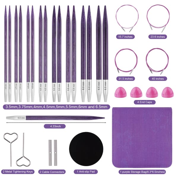 Hobekoee utbytbara rundstickor set Purple