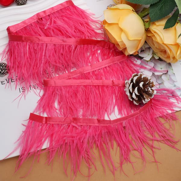 Ljusrosa strutsfjäderkantband, 4 tum, 2,2 yards Bright Pink