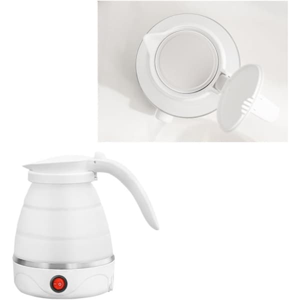 Mini sammenklappelig silikonekedel – 1200 ml knapstyret model (hvid)
