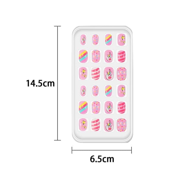 Barn Nagelavtryck Förlimmade Heltäckande Glitter Gradient Regnbåge Korta Lösnaglar Kit Barn Söt Present Liten Flicka Konstdekoration
