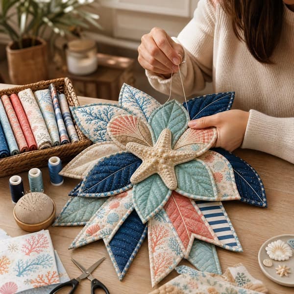 Överdimensionerad Quiltad Dörrrosett DIY Sykit Patchwork Lantlig Tygkrans (Marinblå) Navy Blue