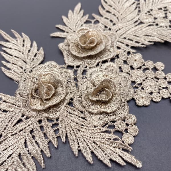 Champagne Guld 3D Blommig Spetsapplikationsset