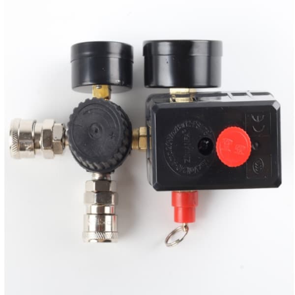 Luftkompressor trykkbryter kontrollventil, 90-120PSI trykkregulator med trykkmålerkoblingssett