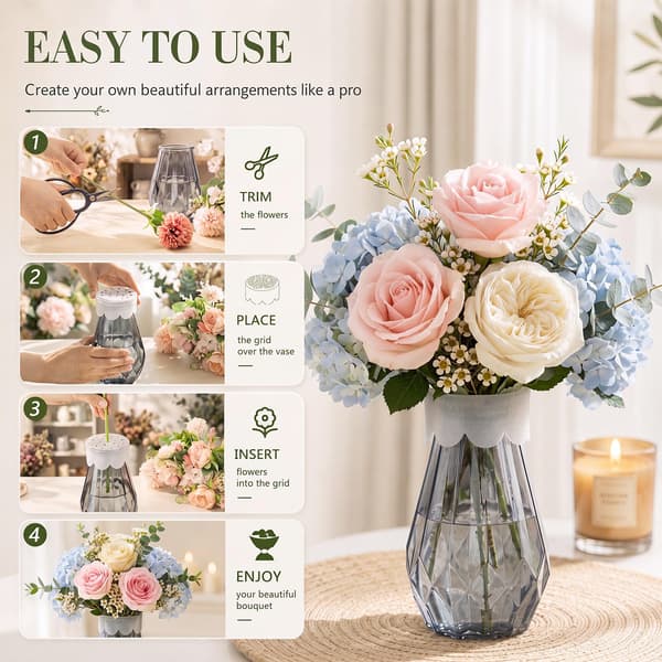 Singhoow 3-pack silikonrutnät för blomsterarrangemang, blomsterhållare för vas