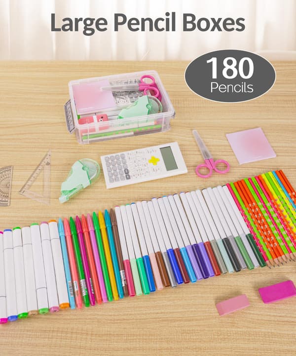 Sooez 6-pack extra stor pennlåda, pennfodral i plast, kritlåda Large Pink