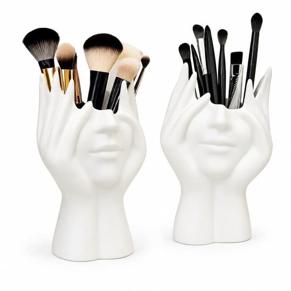 2-pak plastik ansigtshænder makeupbørsteholder, hvid blyantkop