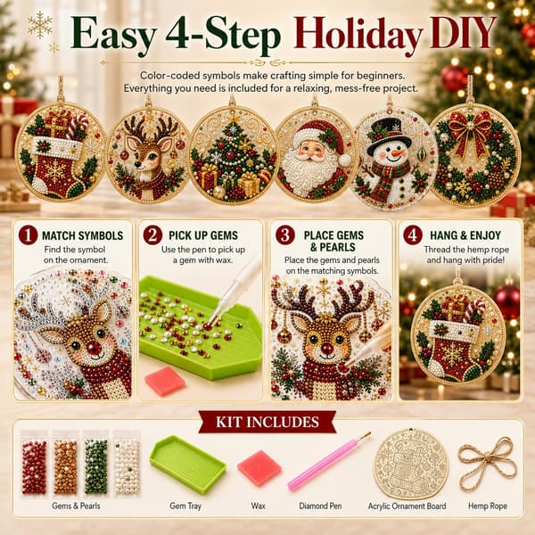 Lirynzoventa 6 STK Julepynt DIY Perle Diamant Kunstsæt til Voksne #E-6pcs