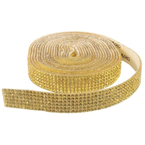 Jiozermi Gull Selvklebende Rhinestone Bånd 6 Rows Gold