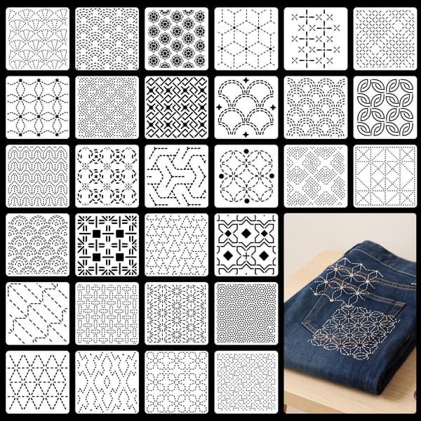30 st Sashiko-schabloner återanvändbart kit, Sashiko-broderischabloner