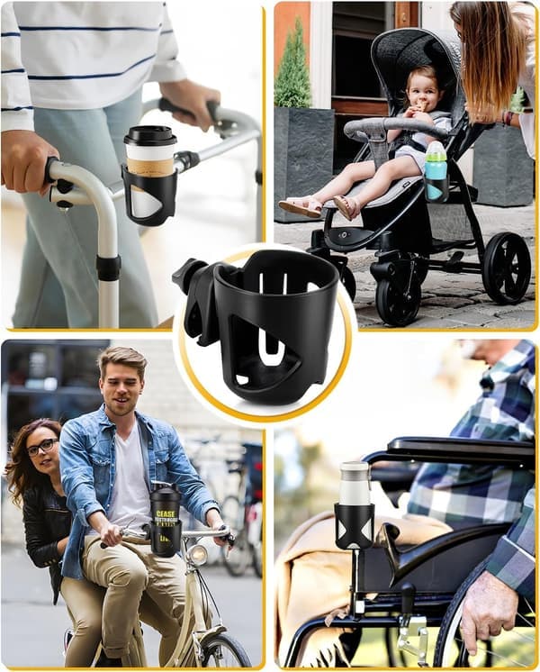Kopholder til klapvogn, universal drikkevareholder til cykel, klapvogn eller rollator, passer til de fleste kopper