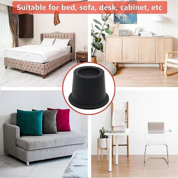 6-pak møbelben, sorte løfteklodser til seng og sofa, 5,8 cm