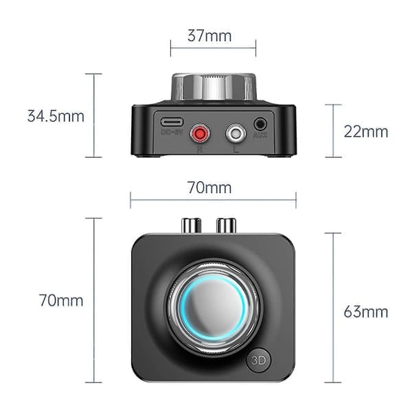 Bluetooth 5.0-mottaker Trådløs 3,5 mm Aux til 2 RCA Audio 3D Stereoadapter Opptak Svart