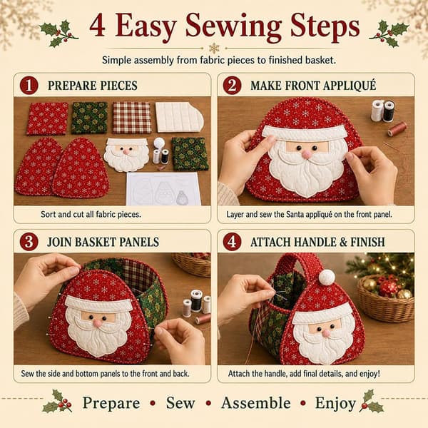 Julkaraktär Quiltad Bärkorg, DIY Tygförvaringskorg Kit (#E) #E