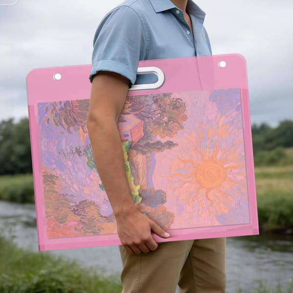 3 størrelser rosa kunstmappe med håndtak 3p A2+a3+a4 Pink